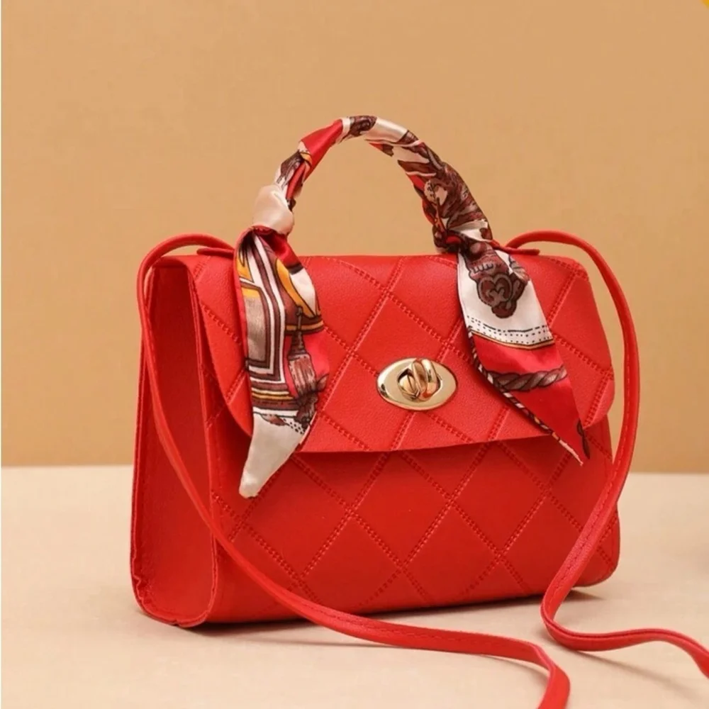 ⚠️Clearance Red Silk Scarf Handle Crossbody Bag - Picture 3 of 6